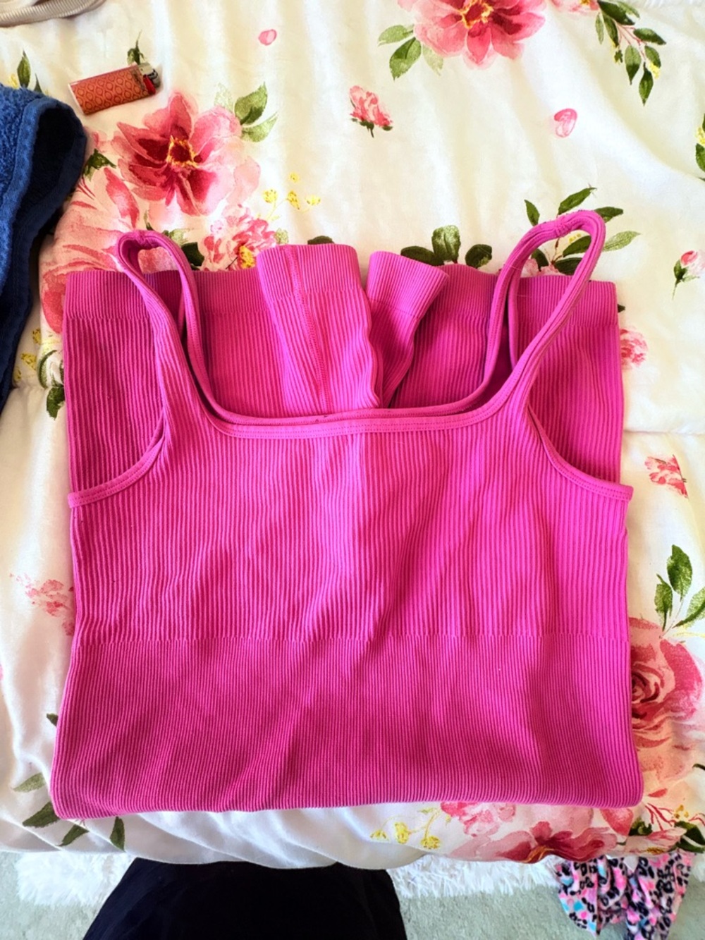Hot Pink Ribbed Tank Romper - Picture 2 of 3